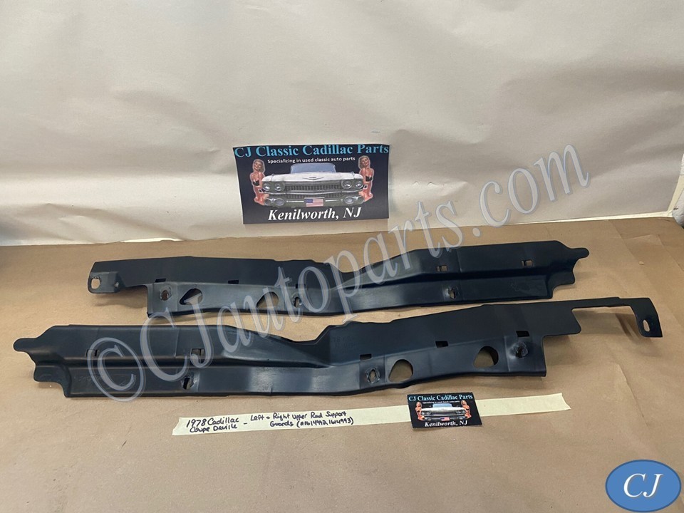 OEM 1977 1978 1979 Cadillac Deville LEFT & RIGHT UPPER RAD SUPPORT SPLASH GUARDS FILLERS PANELS #1614992/#1614993