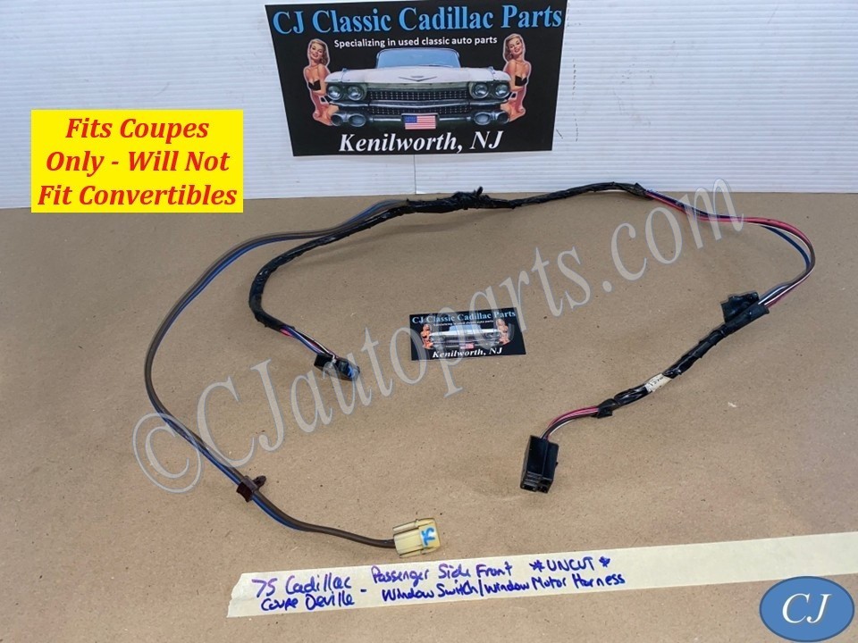 OEM 1974 1975 Cadillac Deville Eldorado Calais 2 Door RIGHT PASSENGER SIDE FRONT DOOR WINDOW SWITCH WINDOW MOTOR WIRE HARNESS CONNECTOR #9821270