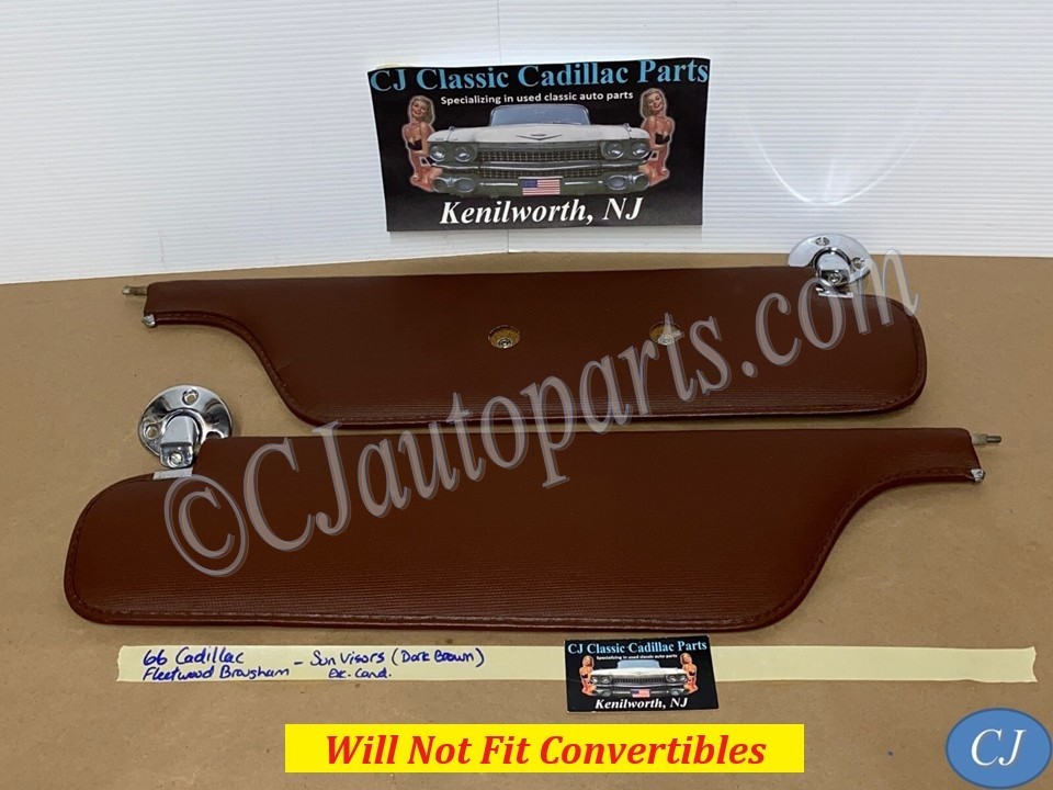 OEM 1965 1966 1978 1968 Cadillac Fleetwood Deville Calais 1967 1968 Eldorado LEFT & RIGHT SUN VISORS WITH HINGES - Dark Brown