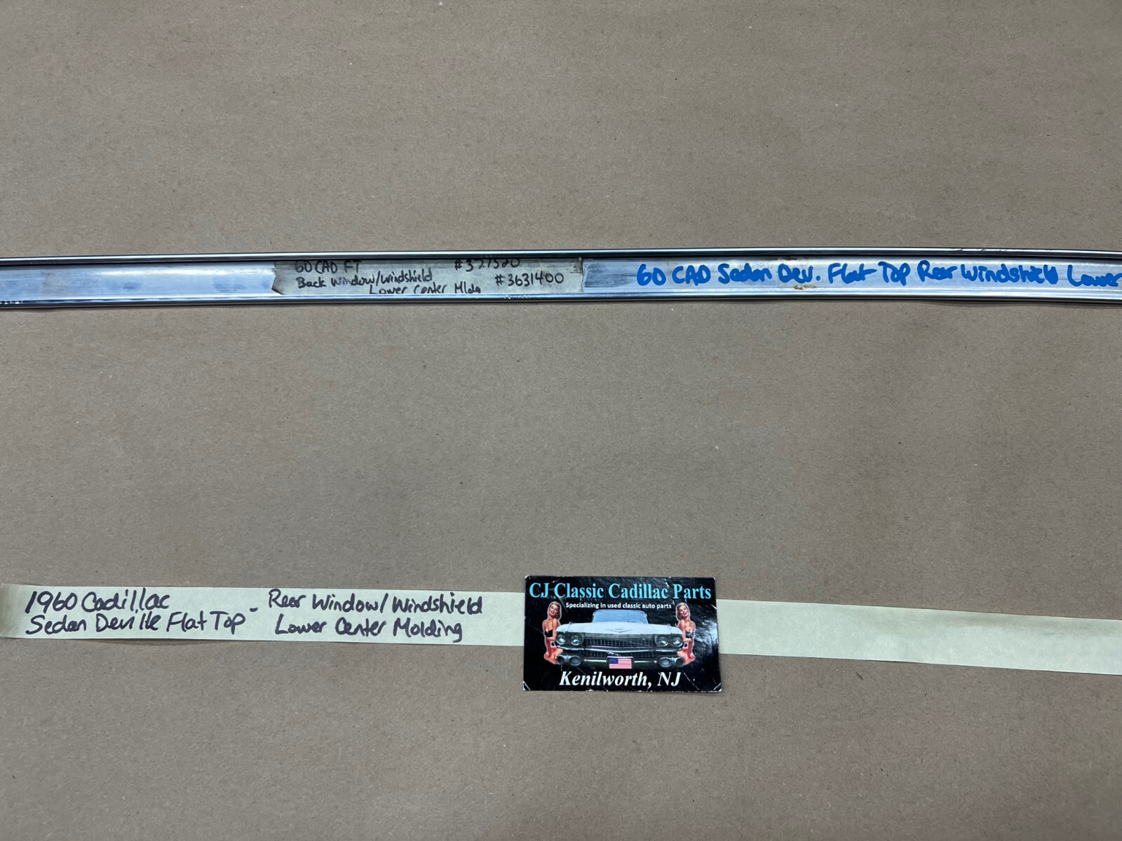 OEM 1959 1960 Cadillac Deville 4 Door 4 Window FLAT TOP EXTERIOR REAR WINDSHIELD LOWER CENTER MOLDING TRIM #3631400 - Image 20