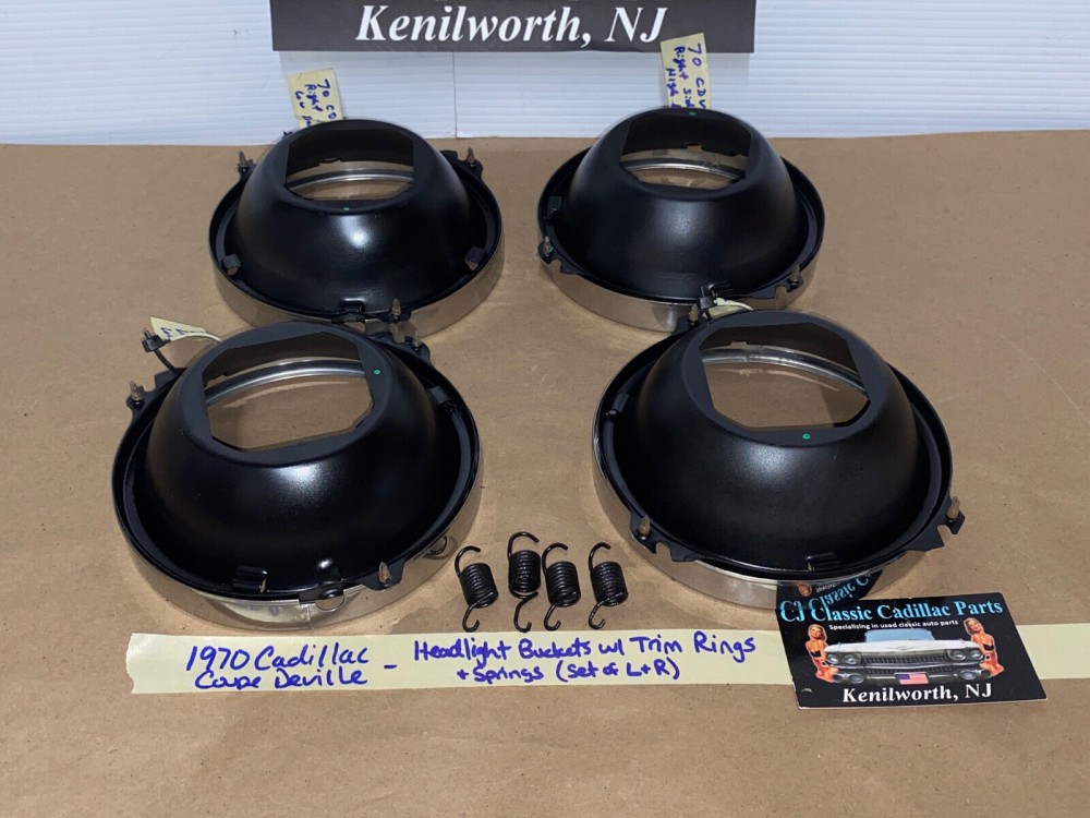 OEM 1969 1970 1971 1972 1973 1974 Cadillac Deville Eldorado Fleetwood Calais LEFT & RIGHT INNER & OUTER HEADLIGHT BUCKETS WITH TRIM RINGS #5963839/#5963840/#5963838 - Image 21