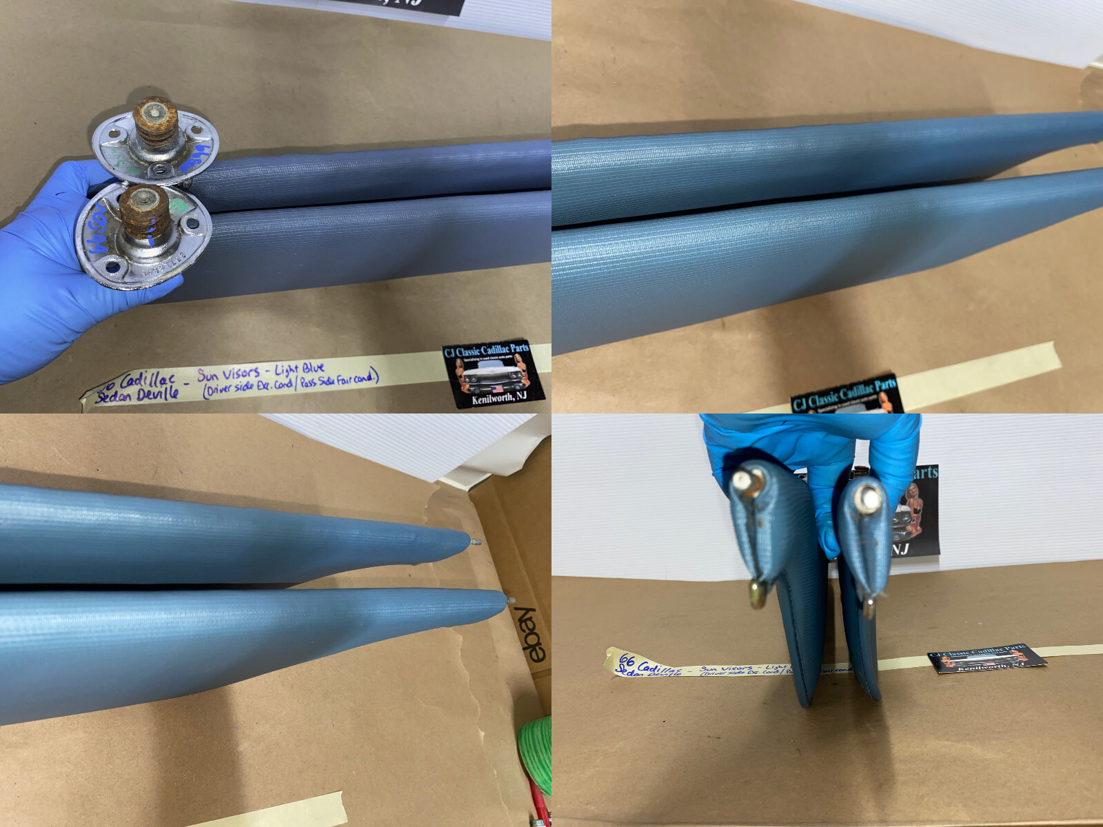 OEM 1965 1966 1967 1968 Cadillac Fleetwood Deville Calais 1967 1968 Eldorado LEFT & RIGHT SUN VISORS WITH HINGES - LIGHT BLUE - Image 22