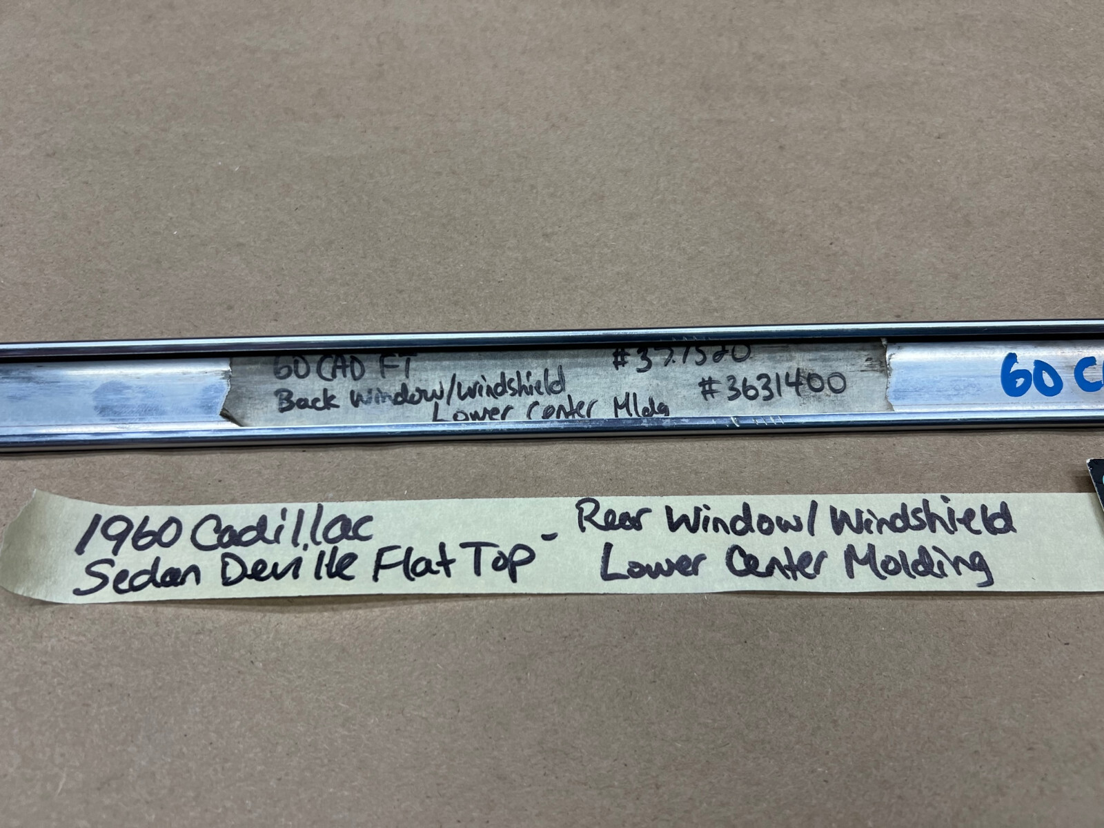 OEM 1959 1960 Cadillac Deville 4 Door 4 Window FLAT TOP EXTERIOR REAR WINDSHIELD LOWER CENTER MOLDING TRIM #3631400 - Image 22