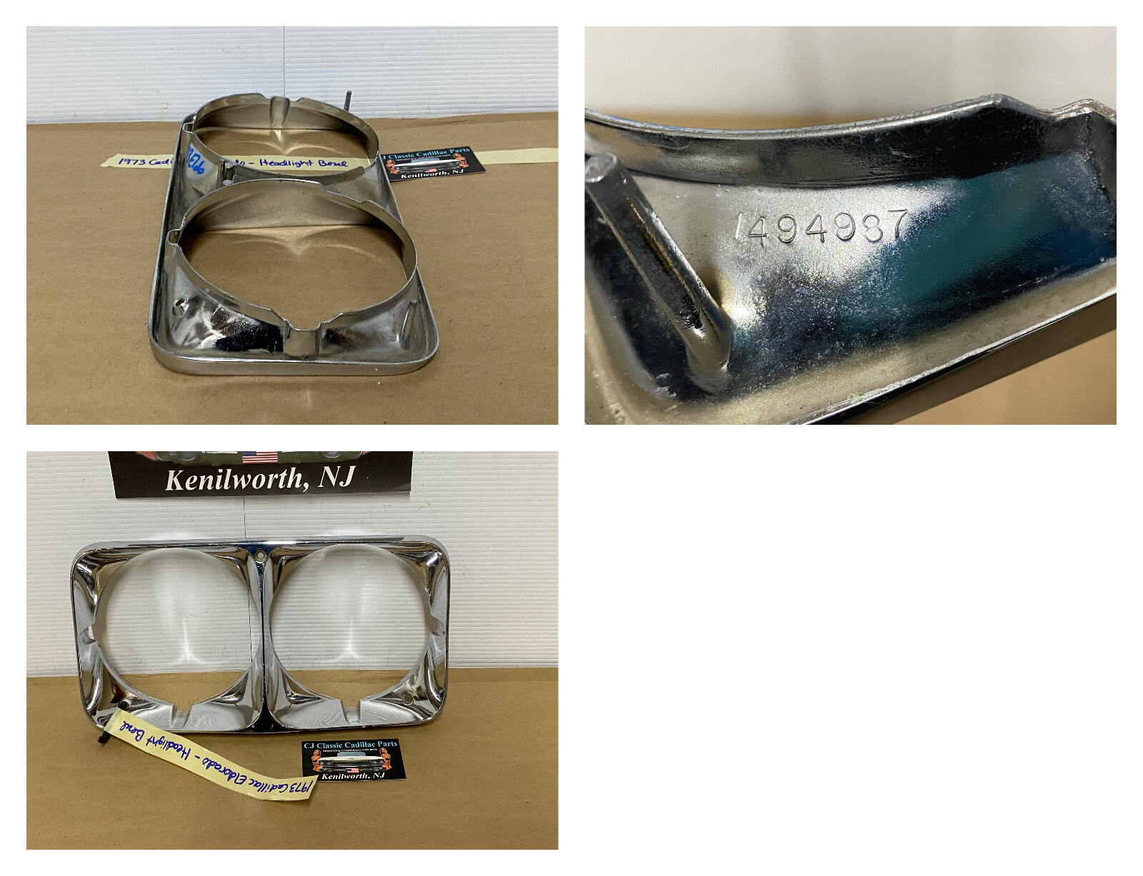 OEM 1971 1973 1974 Cadillac Eldorado HEADLIGHT BEZEL CHROME COVER TRIM #1494987 - Image 23