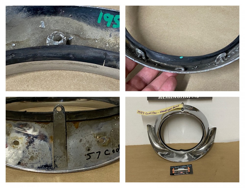 OEM 1957 Cadillac Eldorado Deville Fleetwood CHROME HEADLIGHT BEZEL TRIM #1466084/#3511047 - Image 24