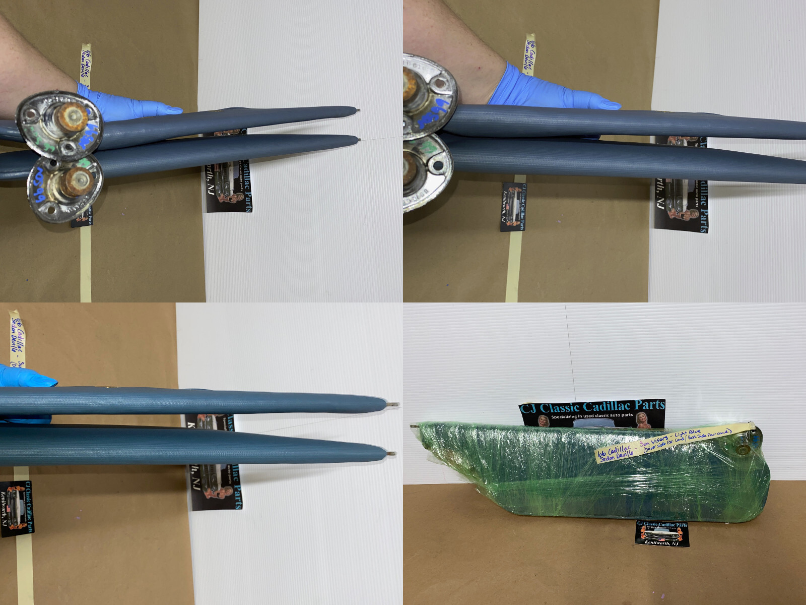 OEM 1965 1966 1967 1968 Cadillac Fleetwood Deville Calais 1967 1968 Eldorado LEFT & RIGHT SUN VISORS WITH HINGES - LIGHT BLUE - Image 24