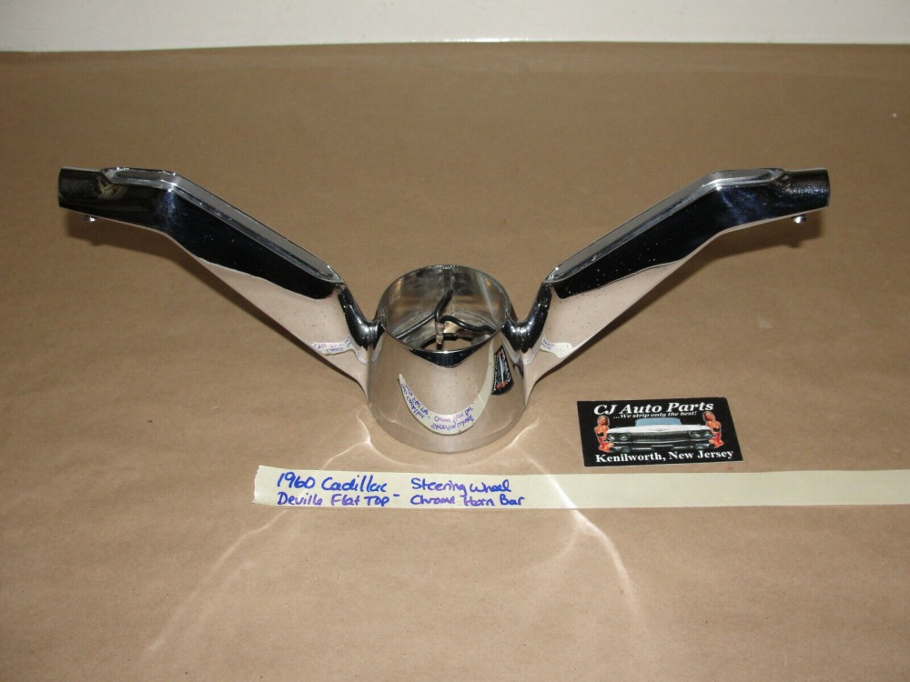 OEM 1960 Cadillac Deville Eldorado Fleetwood FLAT TOP STEERING WHEEL CHROME HORN BAR RING **TESTED** #764596 - Image 2