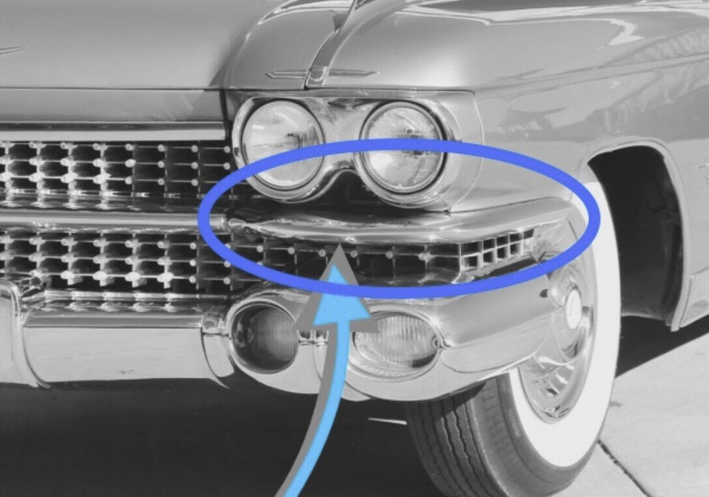 OEM 1959 Cadillac Deville Eldorado LEFT DRIVER SIDE FRONT BUMPER CENTER GRILL EXTENSION #1470318 - Image 2
