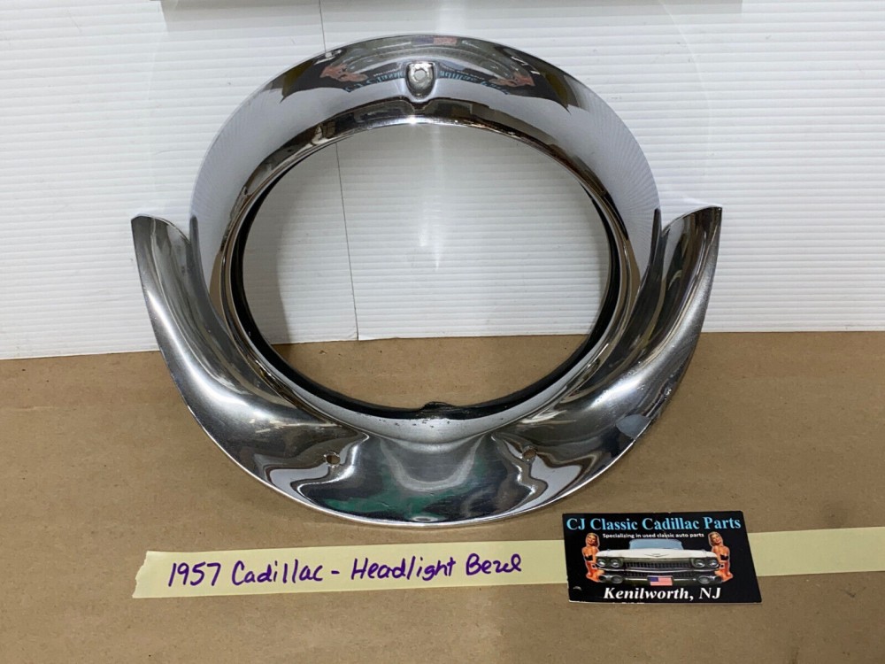 OEM 1957 Cadillac Eldorado Deville Fleetwood CHROME HEADLIGHT BEZEL TRIM #1466084/#3511047 - Image 2
