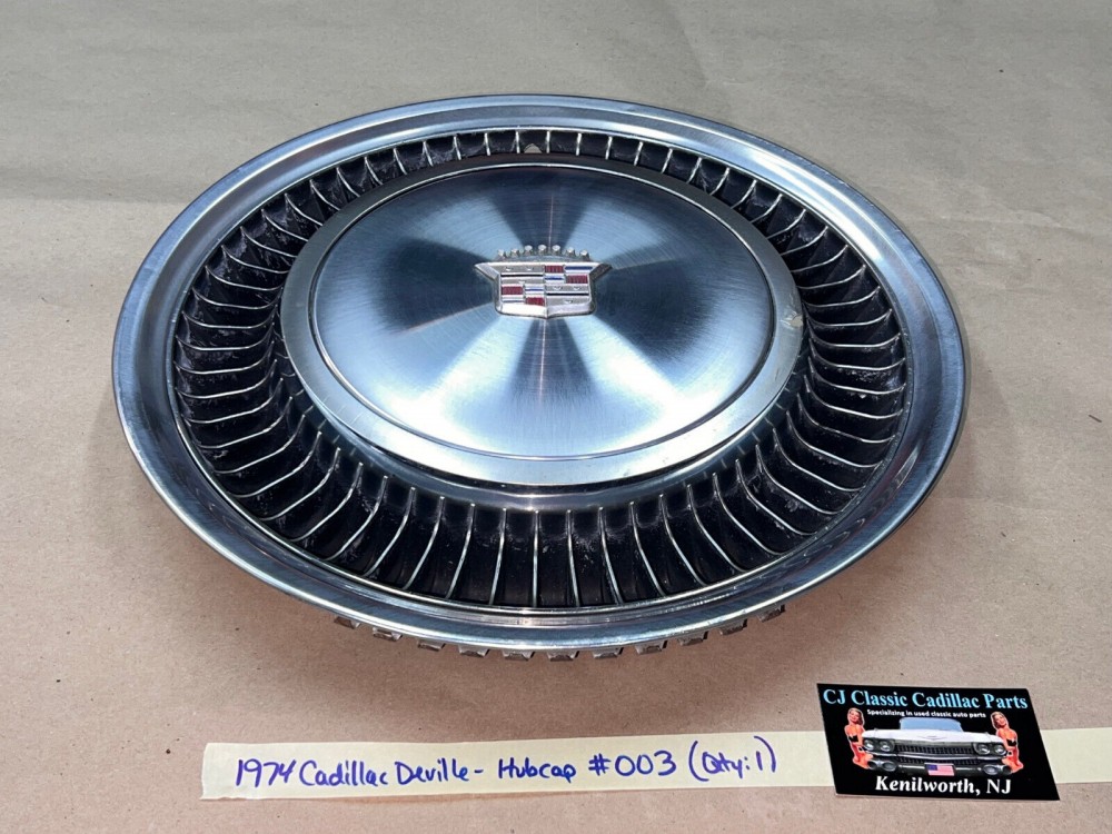 OEM 1974 1975 1976 Cadillac Fleetwood Deville 15" TURBINE HUBCAP WHEEL COVER W/CREST EMBLEM #003 (ONE) - Image 2