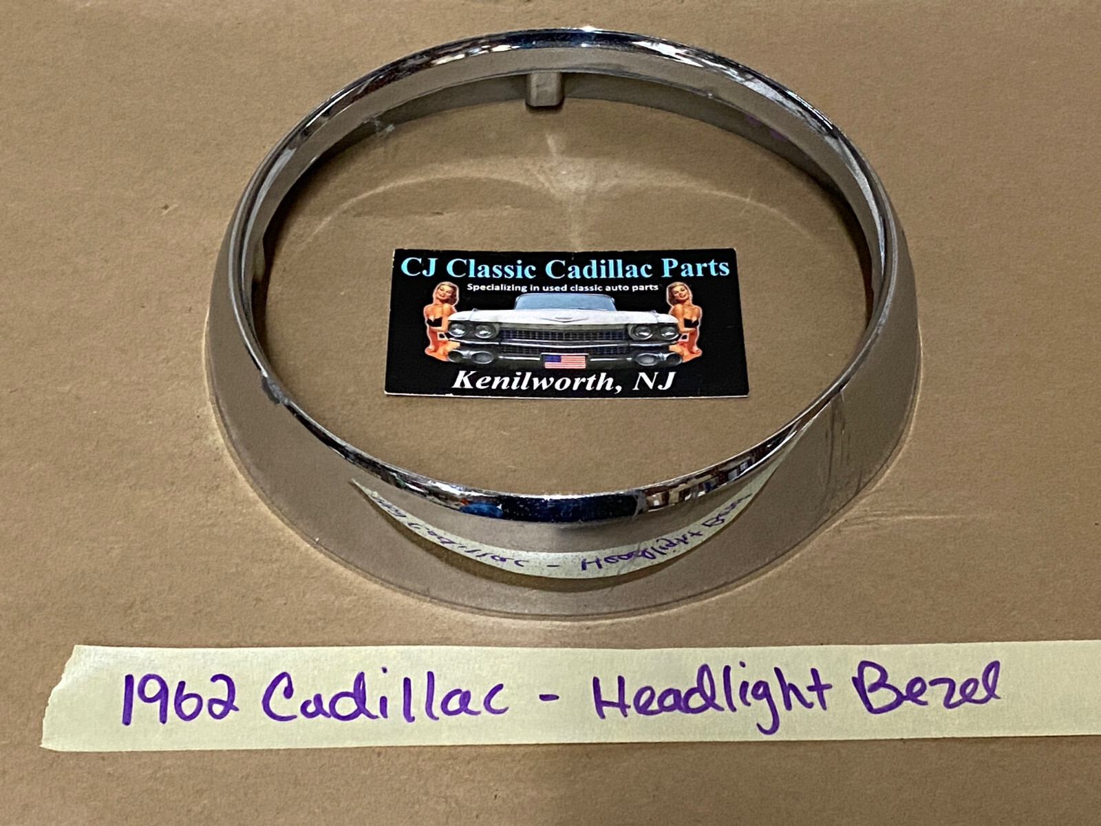 OEM 1962 Cadillac Deville Fleetwood Eldorado HEADLIGHT CHROME BEZEL DOOR TRIM #3512583/#1477656 - Image 2