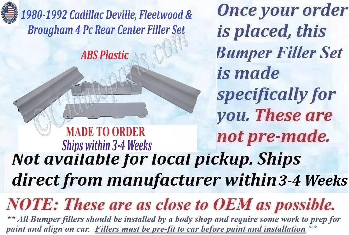 NEW 1980 1981 1982 1983 1984 1985 1986 1987 1988 1989 1990 1991 1992 Cadillac Deville Fleetwood Brougham Rear Center Bumper Fillers Set - Image 2