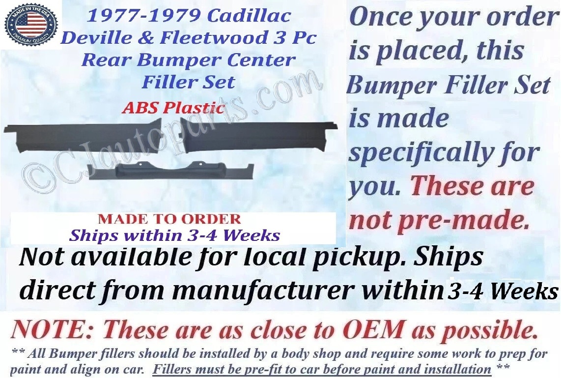 NEW 1977 1978 1979 Cadillac Deville & Fleetwood 3 Piece Rear Bumper Center Fillers Set - Image 2