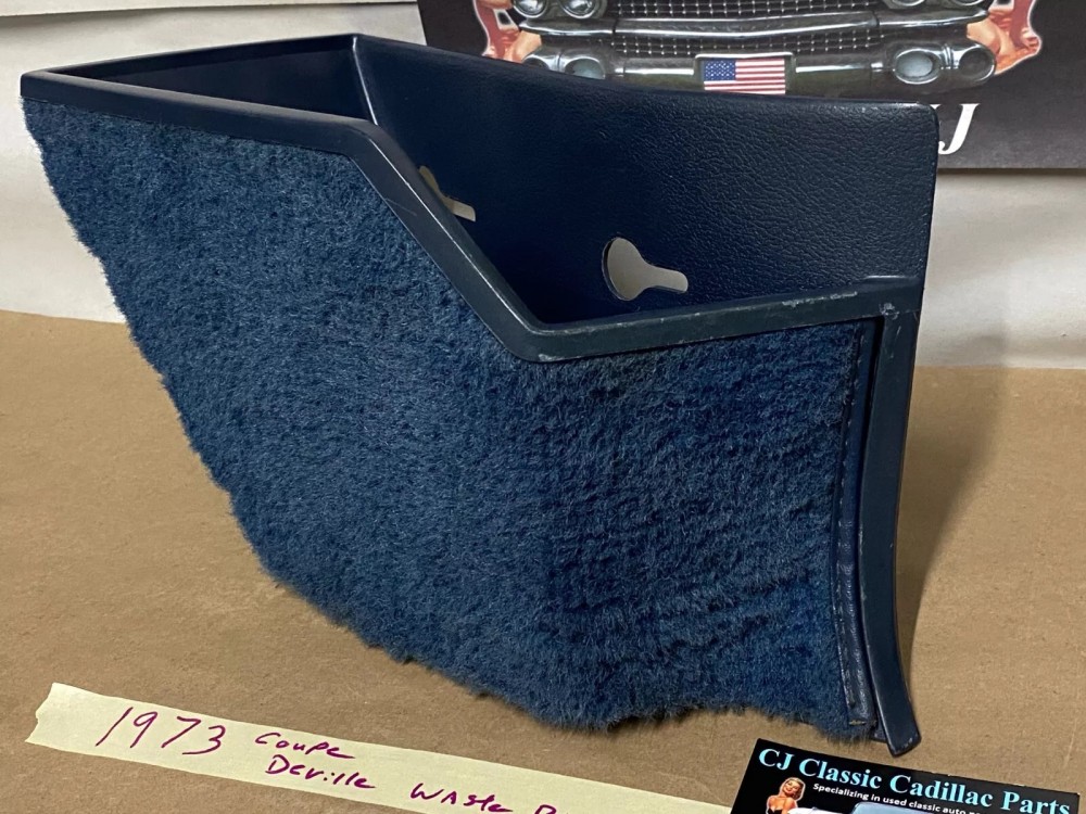 OEM 1971 1972 1973 1974 1975 1976 Cadillac Deville Eldorado Fleetwood Calais RIGHT PASSENGER SIDE KICK PANEL WASTE BASKET TRASH CAN BLUE - Image 2
