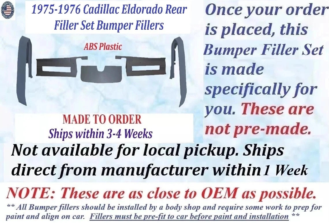 NEW 1975-1976 Cadillac Eldorado 5 Pc Rear Filler Set Bumper Fillers - Image 3