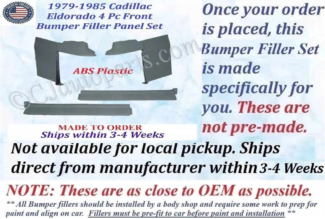 NEW 1979 1980 1981 1982 1983 1984 1985 Cadillac Eldorado 4 Piece FRONT BUMPER PANEL FILLERS SET - Image 2