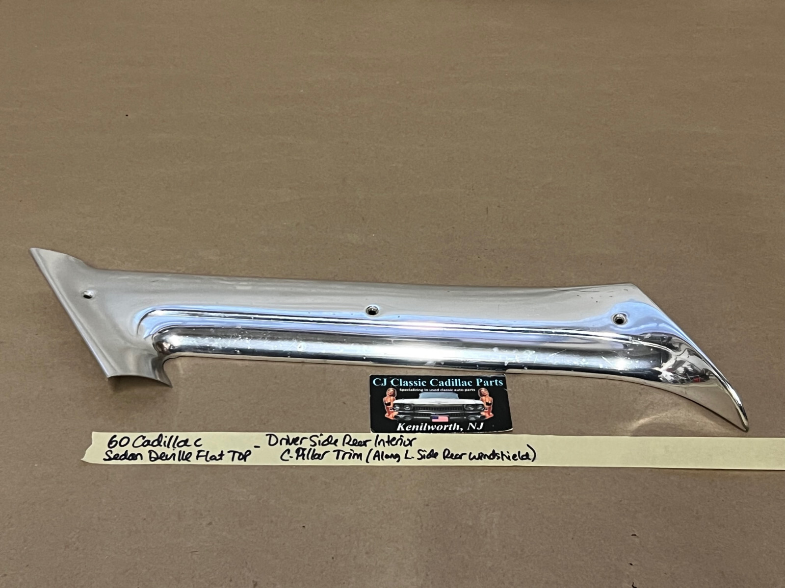 OEM 1959 1960 Cadillac Sedan Deville FLAT TOP INT. LEFT REAR WINDSHIELD C-PILLAR SIDE TRIM #4803295 - Image 2