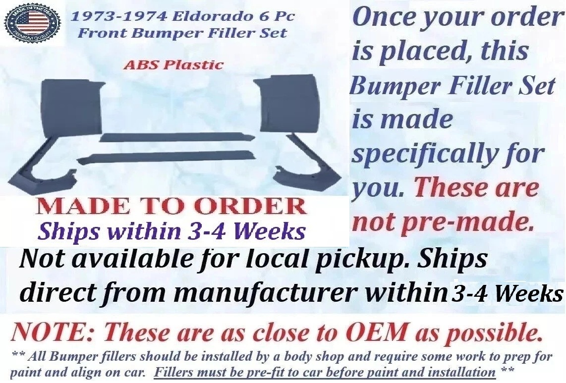 NEW 1973 -1974 Cadillac Eldorado 6 Pc Front Bumper Fillers Set - Image 2