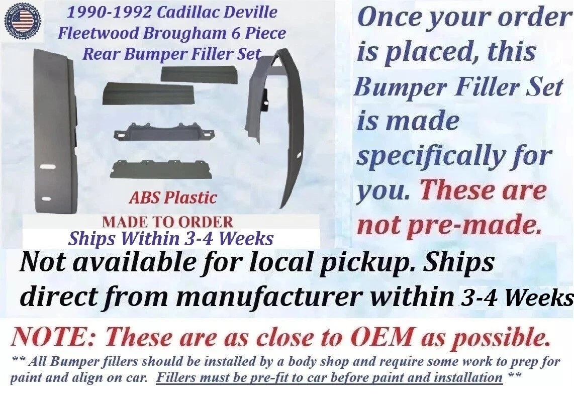 NEW 1990 1991 1992 Cadillac Deville Fleetwood Brougham 6 Piece Rear Bumper Fillers Set - Image 2
