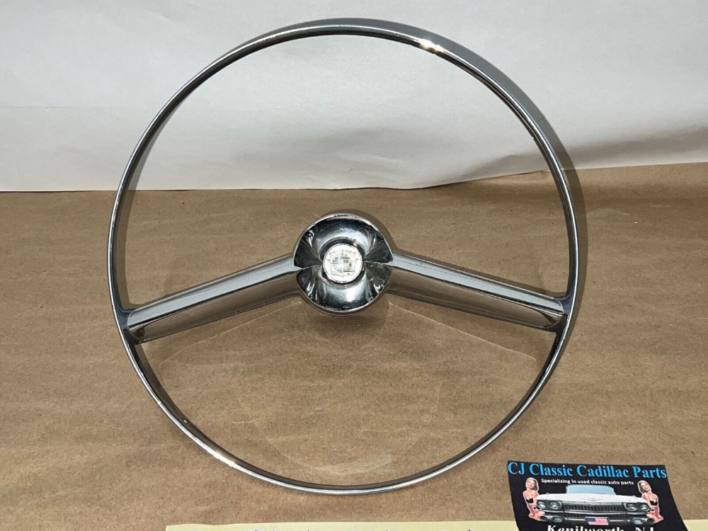 OEM 1957-1958 CADILLAC DEVILLE ELDORADO FLEETWOOD STEERING WHEEL HORN RING WITH EMBLEM & SPRING CONTACT #1465948 - Image 2