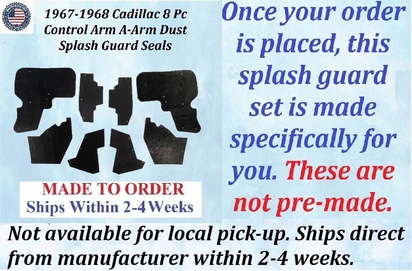 NEW 1967 1968 Cadillac Deville Eldorado Fleetwood 8 Pc CONTROL ARM A-ARM DUST SPLASH GUARD SEALS CAD-ASL-080 - Image 2