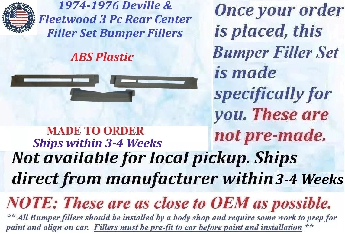 NEW 1974 1975 1976 Cadillac Deville & Fleetwood 3 Pc Rear Center Bumper Fillers Set - Image 2