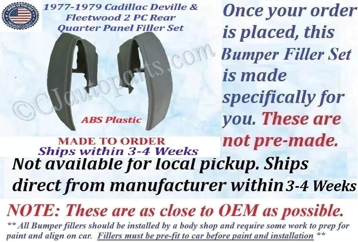 NEW 1977 1978 1979 Cadillac Deville & Fleetwood 2 Piece Rear Quarter Panel Fillers Set - Image 2