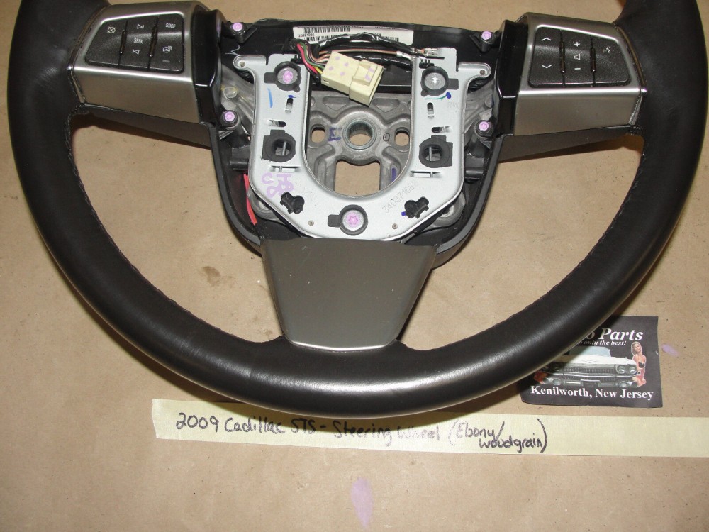 OEM 2008 2009 Cadillac STS EBONY CASHMERE HEATED LEATHER & WOODGRAIN STEERING WHEEL #25921226/34037168B Ebony/Black & Wood Grain - Image 2