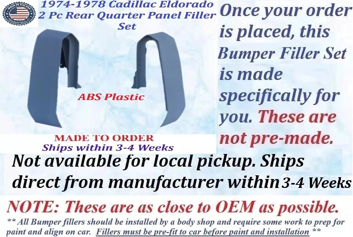 NEW 1974 1975 1976 1977 1978 Cadillac Eldorado 2 Pc Rear Bumper Quarter Panel Bumper Fillers Set - Image 2