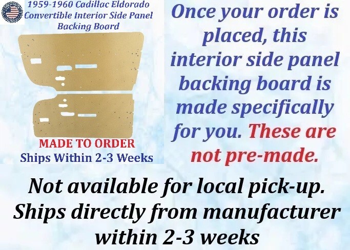 NEW Reproduction 1959-1960 Cadillac Eldorado Convertible Interior Door Panel Backer Boards (2 Pcs) (CAD-DBD-529) - Image 2
