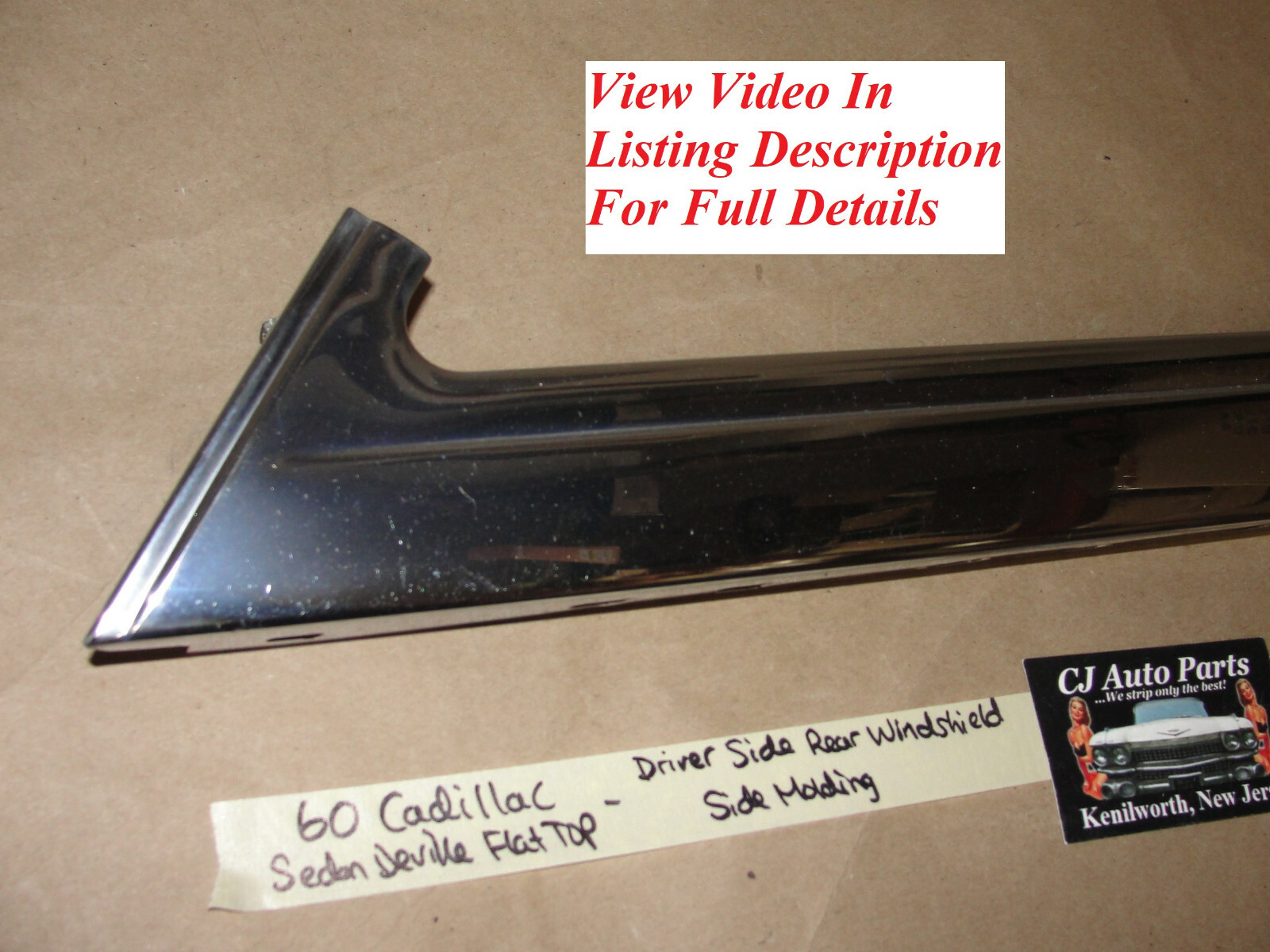OEM 1960 Cadillac Sedan Deville Flat Top LEFT REAR WINDSHIELD WINDOW MOLDING TRIM #3631564 - Image 2