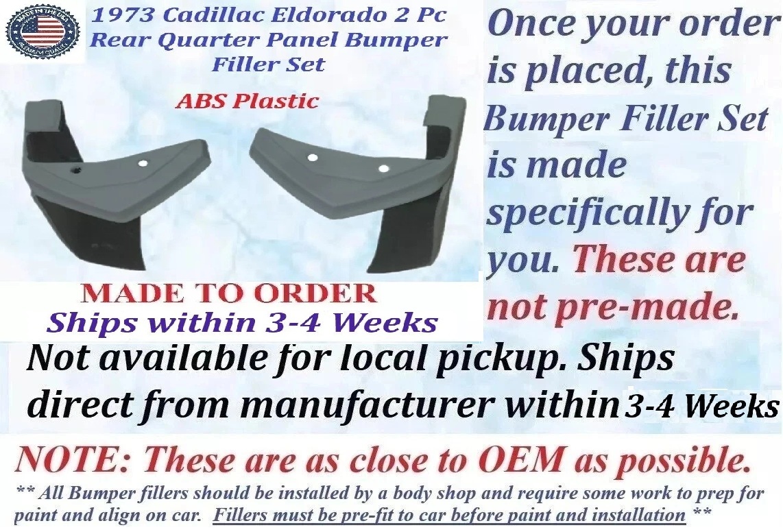NEW 1973 Cadillac Eldorado 2 Pc Rear Quarter Panel Bumper Fillers Set - Image 2