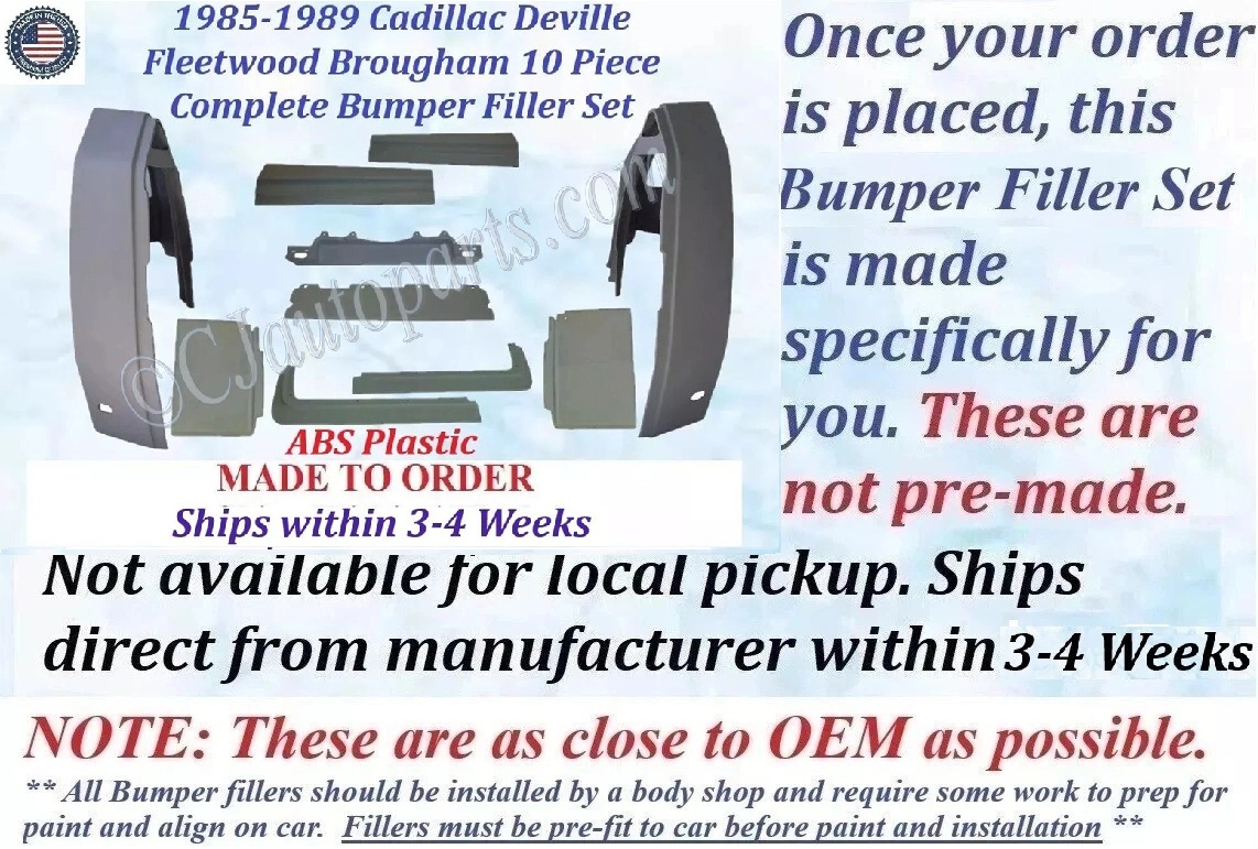 NEW 1985 1986 1987 1988 1989 Cadillac Deville Fleetwood Brougham Complete 10 Piece Bumper Fillers Set - Image 2