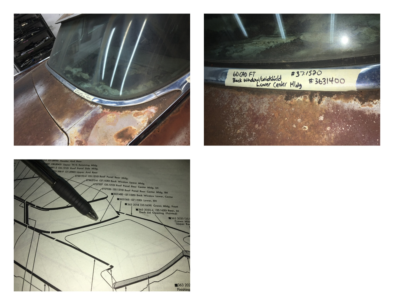 OEM 1959 1960 Cadillac Deville 4 Door 4 Window FLAT TOP EXTERIOR REAR WINDSHIELD LOWER CENTER MOLDING TRIM #3631400 - Image 2