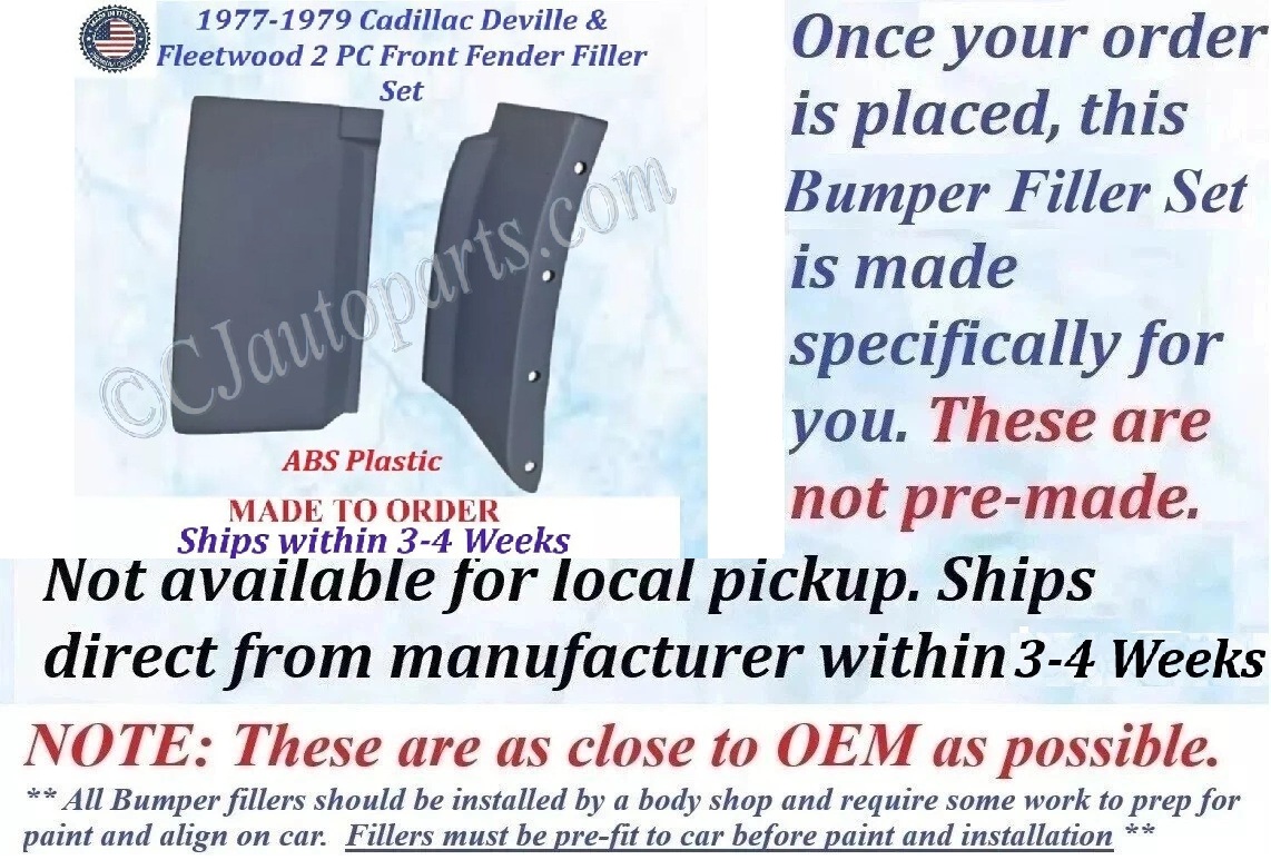 NEW 1977 1978 1979 Cadillac Deville & Fleetwood 2 Piece Front Fender Fillers Set - Image 2