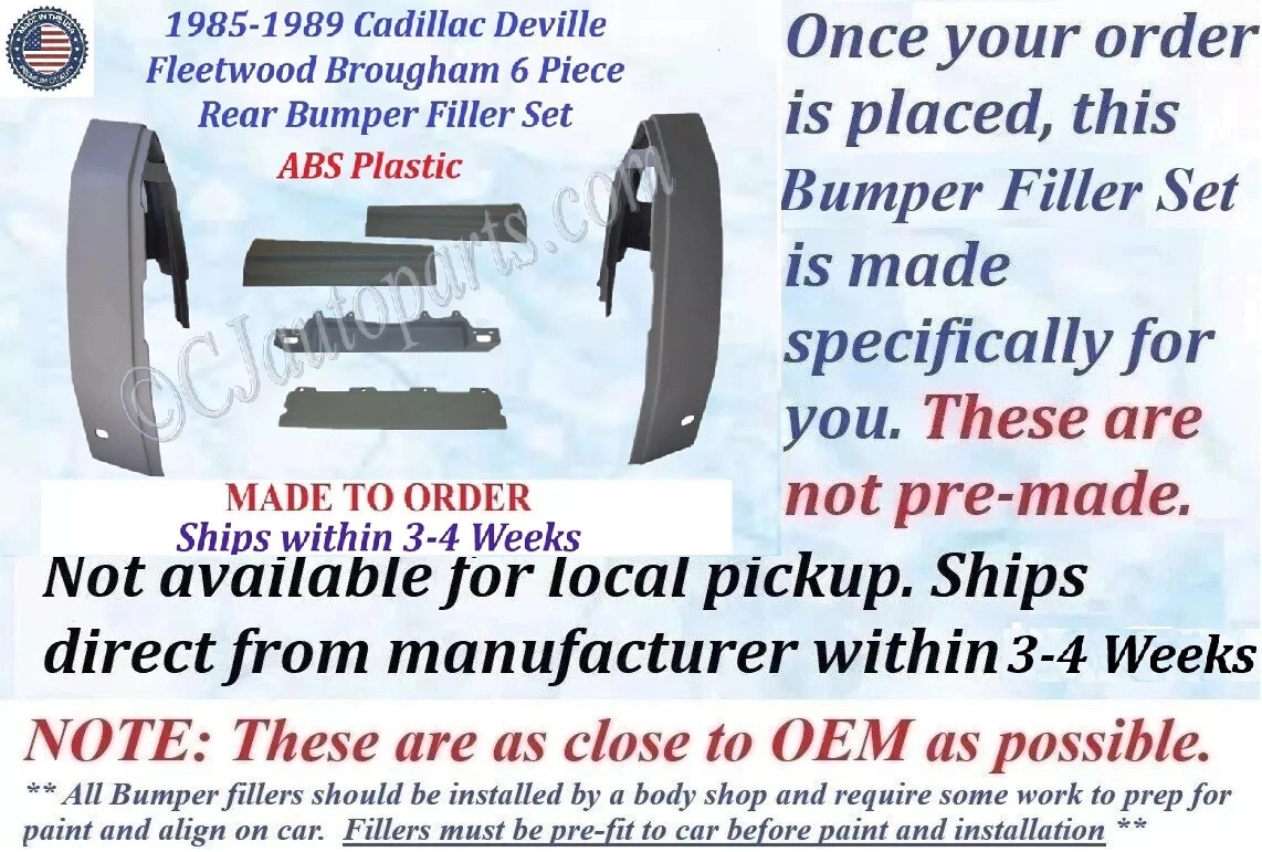 NEW 1985 1986 1987 1989 Cadillac Deville Fleetwood Brougham 6 Piece Rear Bumper Fillers Set - Image 2