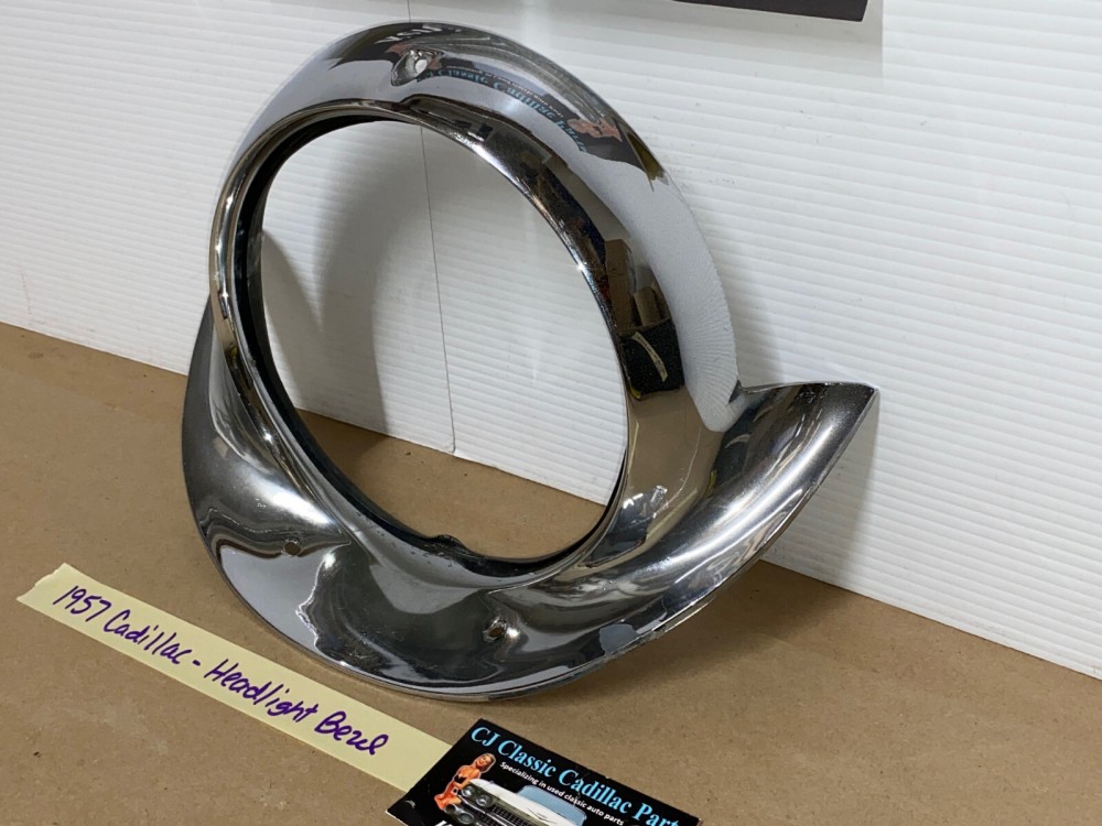 OEM 1957 Cadillac Eldorado Deville Fleetwood CHROME HEADLIGHT BEZEL TRIM #1466084/#3511047 - Image 3