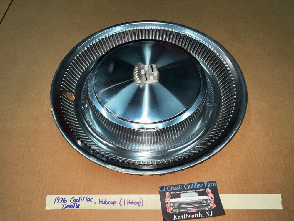 OEM 1974 1975 1976 Cadillac Deville Fleetwood 15" TURBINE HUBCAP WHEEL COVER W/CREST EMBLEM #001 (ONE) - Image 3