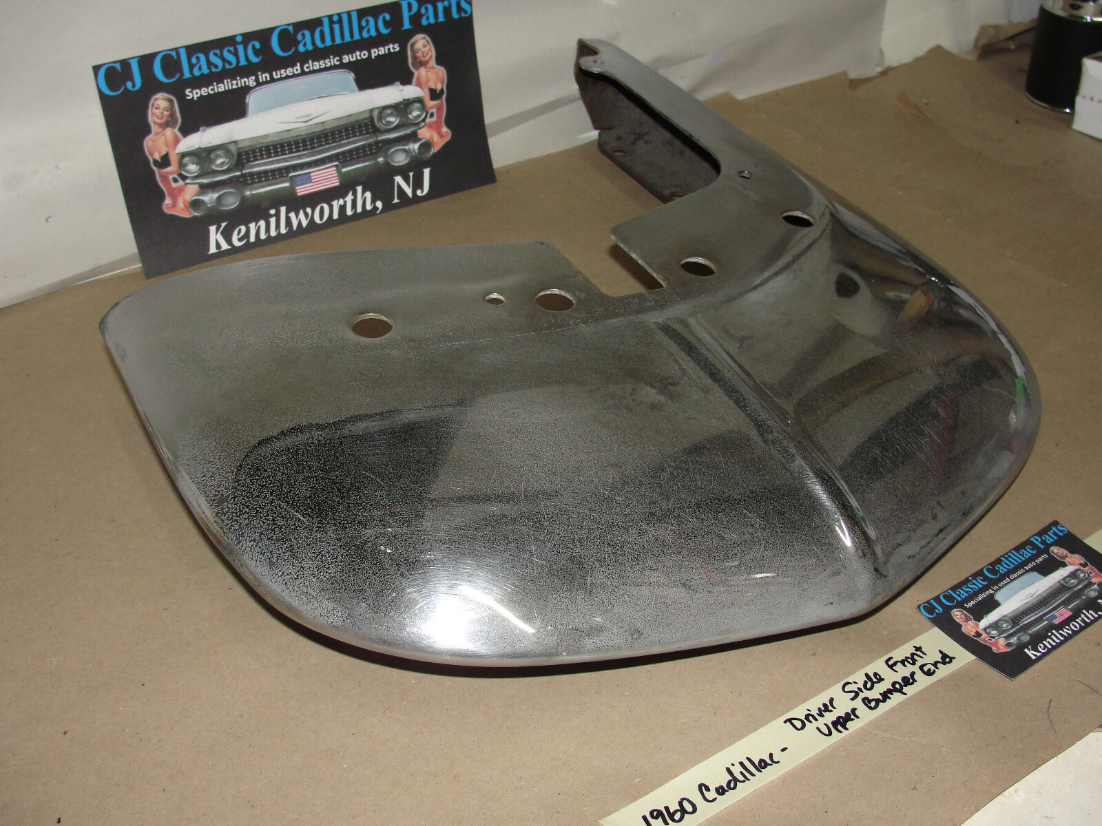 OEM 1960 Cadillac Deville Eldorado Fleetwood LEFT DRIVER SIDE CHROME UPPER FRONT BUMPER END CORNER #3511899 - Image 8