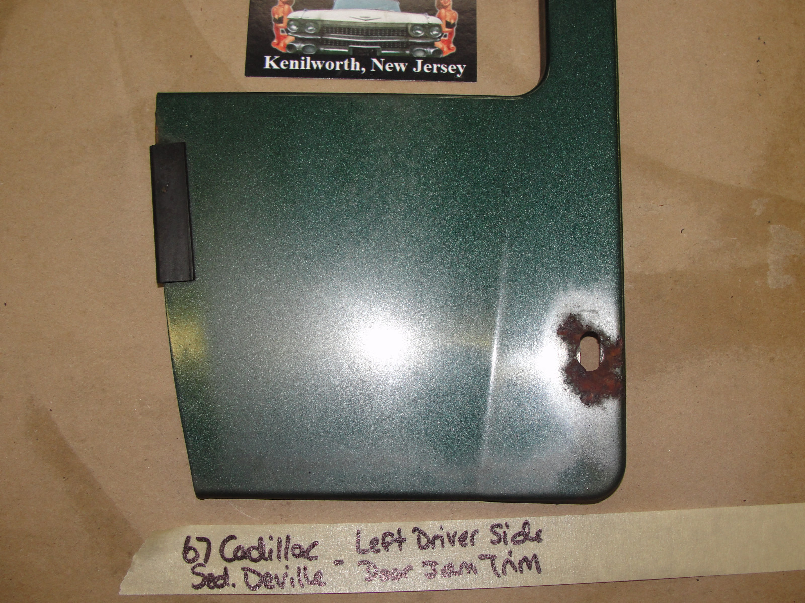 OEM 1967 Cadillac Deville Fleetwood Calais LEFT FRONT DOOR JAM WIRE HARNESS COVER TRIM GREEN #1487373 - Image 3