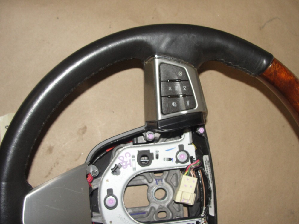 OEM 2008 2009 Cadillac STS EBONY CASHMERE HEATED LEATHER & WOODGRAIN STEERING WHEEL #25921226/34037168B Ebony/Black & Wood Grain - Image 3