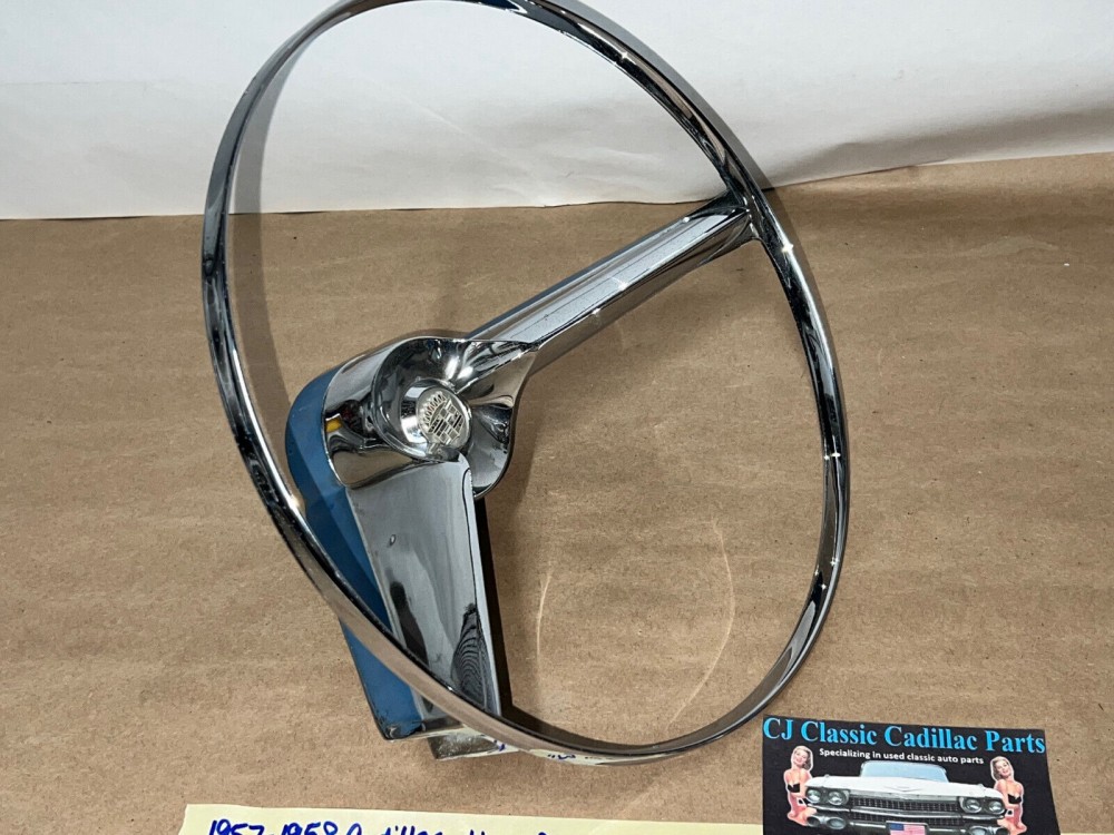 OEM 1957-1958 CADILLAC DEVILLE ELDORADO FLEETWOOD STEERING WHEEL HORN RING WITH EMBLEM & SPRING CONTACT #1465948 - Image 3