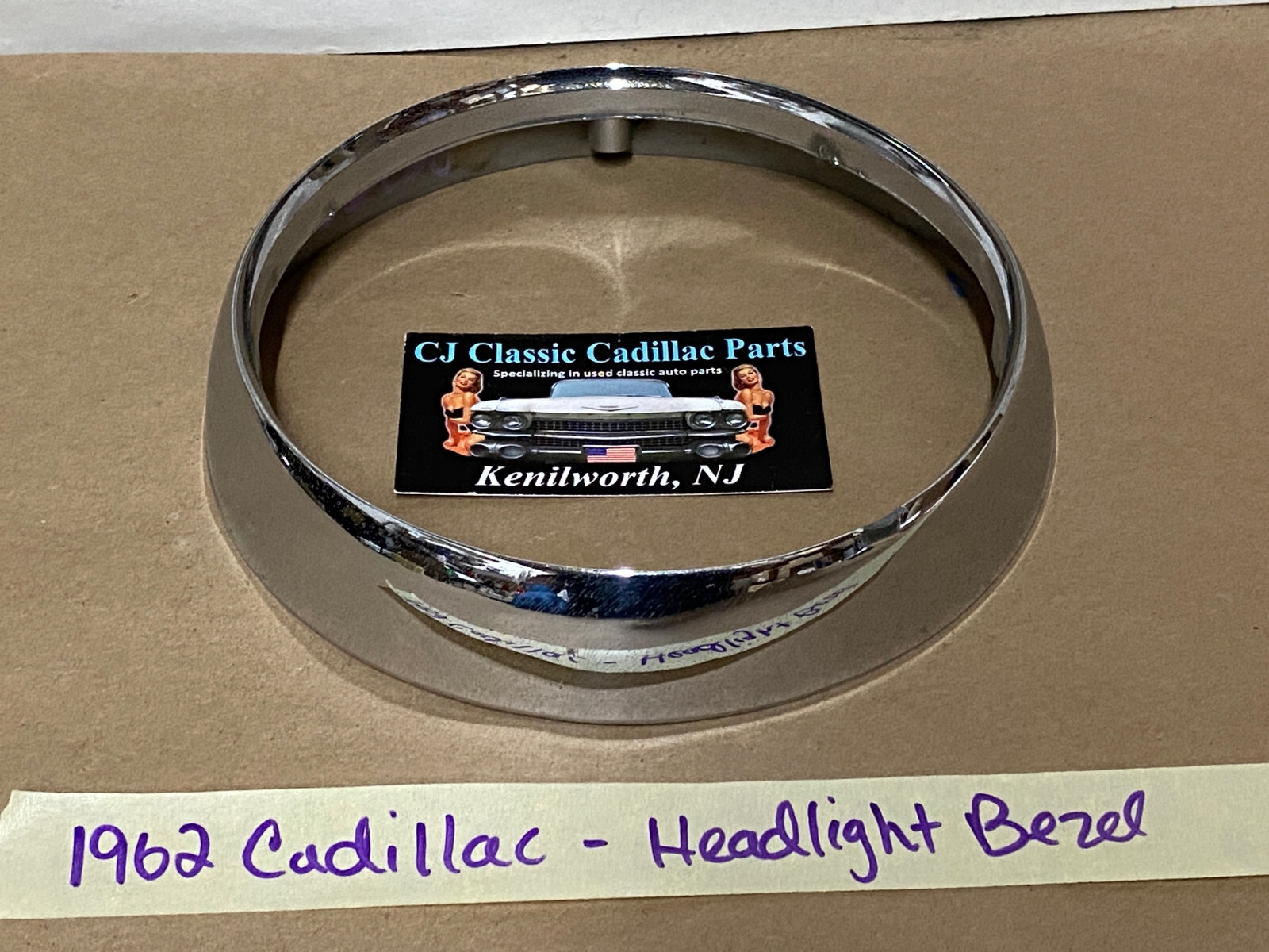 OEM 1962 Cadillac Deville Fleetwood Eldorado HEADLIGHT CHROME BEZEL DOOR TRIM #3512583/#1477656 - Image 3