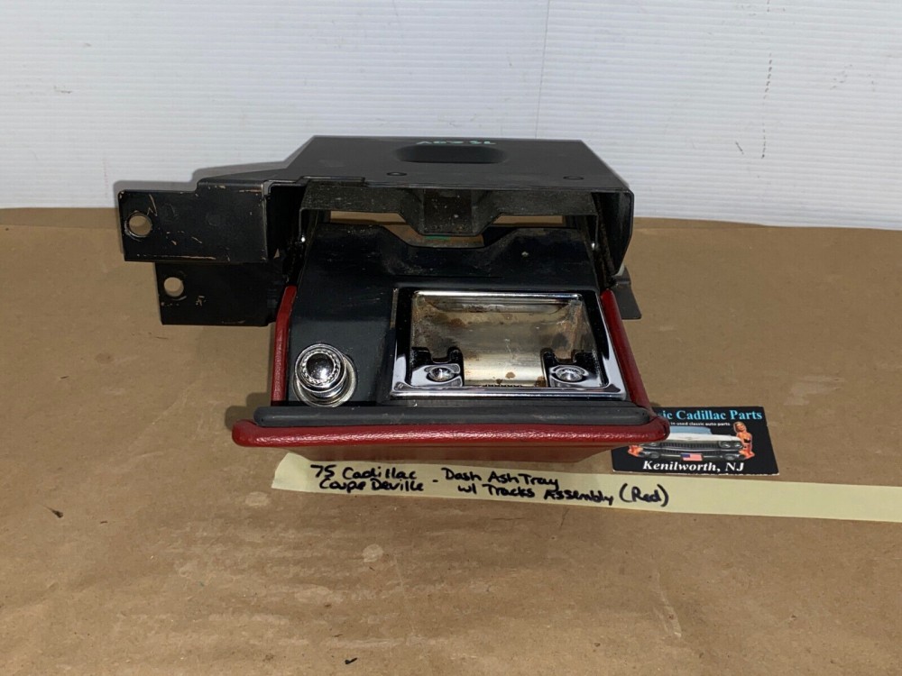 OEM 1974 1975 1976 Cadillac Deville Eldorado Fleetwood Calais DASH ASHTRAY ASH TRAY ASSEMBLY WITH TRACKS (RED) - Image 2