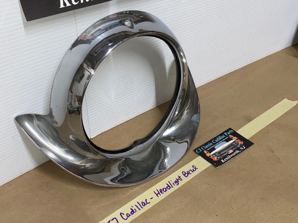 OEM 1957 Cadillac Eldorado Deville Fleetwood CHROME HEADLIGHT BEZEL TRIM #1466084/#3511047 - Image 4