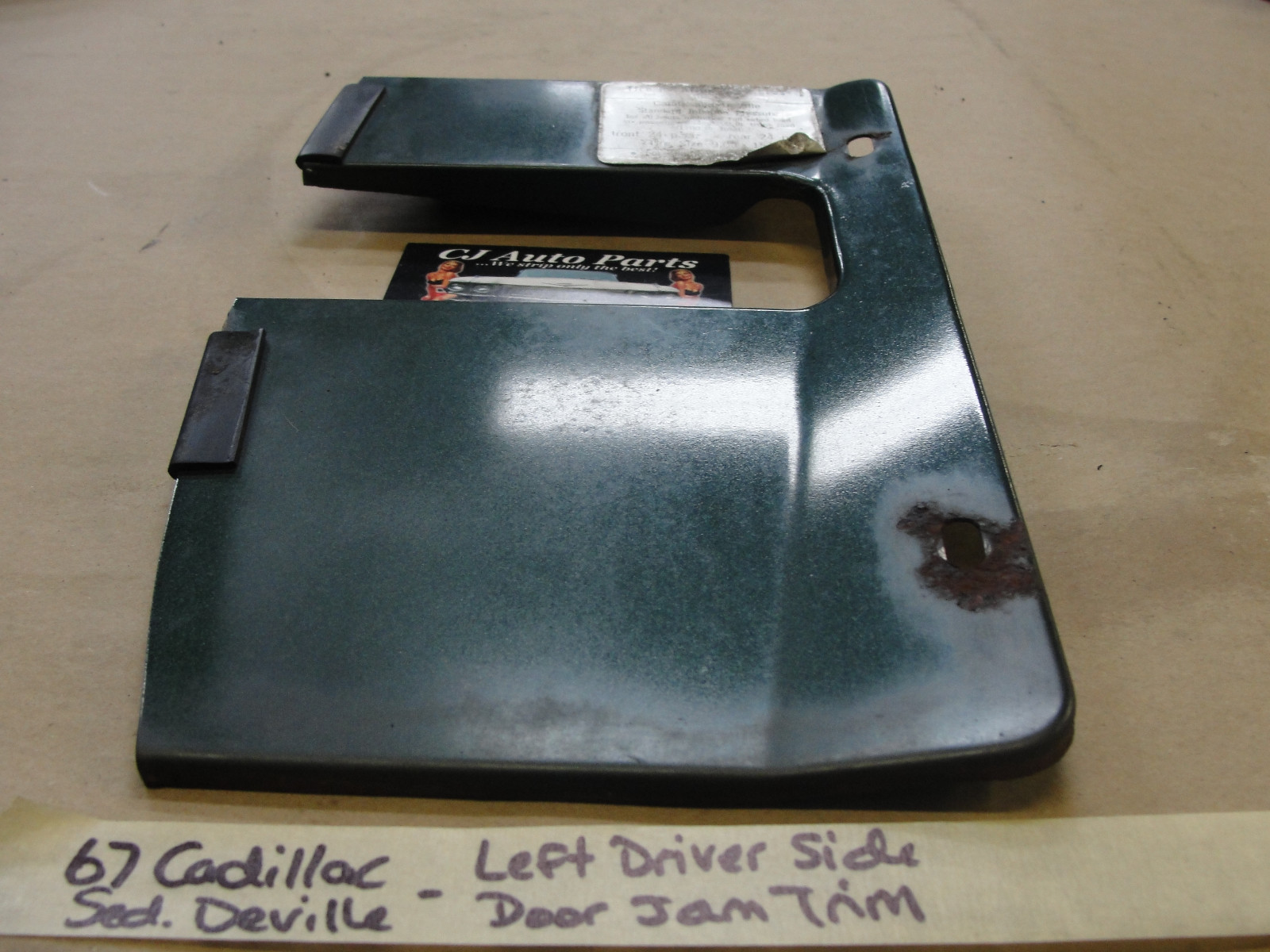 OEM 1967 Cadillac Deville Fleetwood Calais LEFT FRONT DOOR JAM WIRE HARNESS COVER TRIM GREEN #1487373 - Image 4