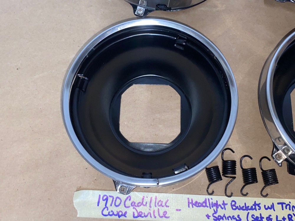 OEM 1969 1970 1971 1972 1973 1974 Cadillac Deville Eldorado Fleetwood Calais LEFT & RIGHT INNER & OUTER HEADLIGHT BUCKETS WITH TRIM RINGS #5963839/#5963840/#5963838 - Image 4