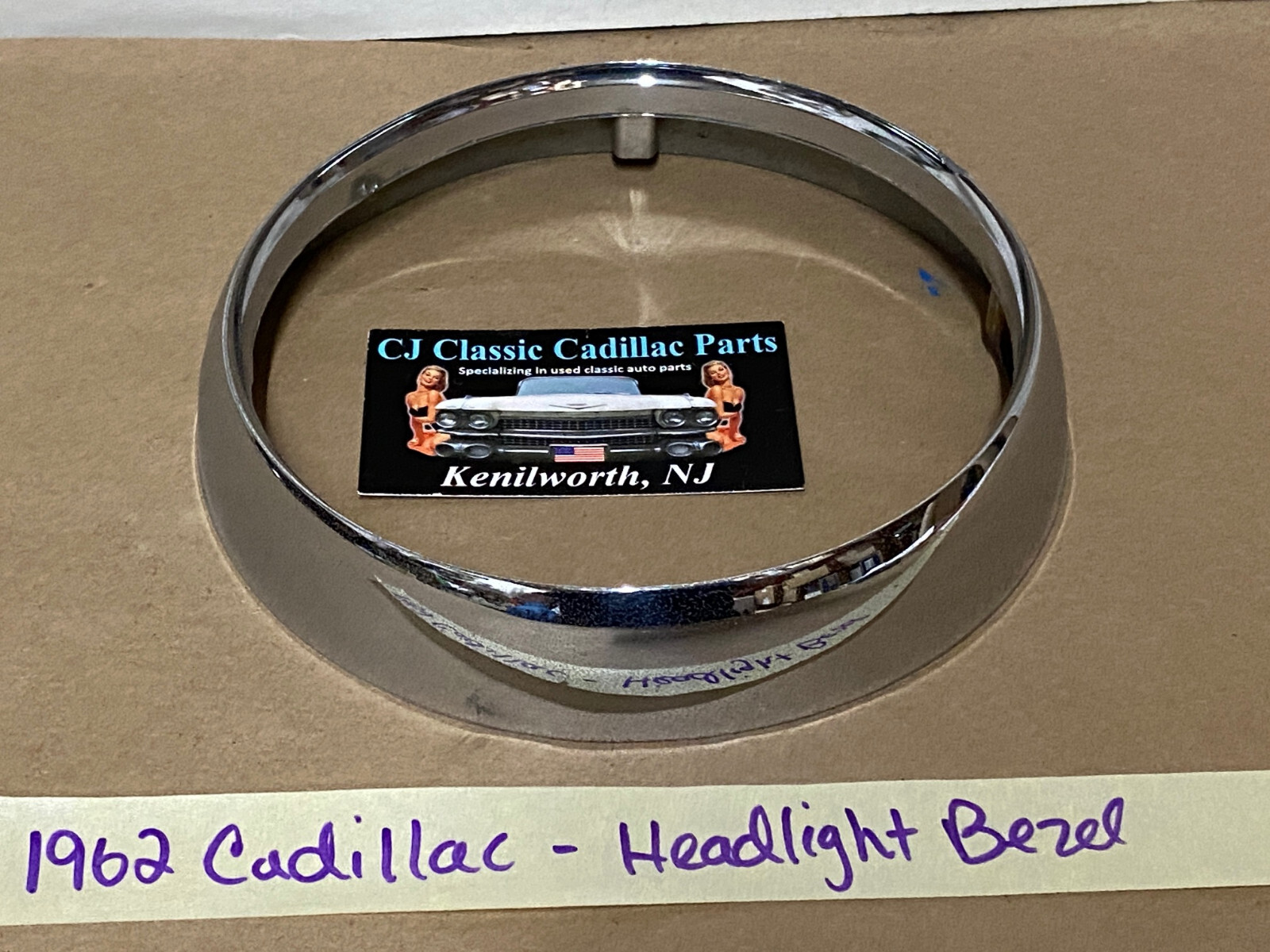 OEM 1962 Cadillac Deville Fleetwood Eldorado HEADLIGHT CHROME BEZEL DOOR TRIM #3512583/#1477656 - Image 4