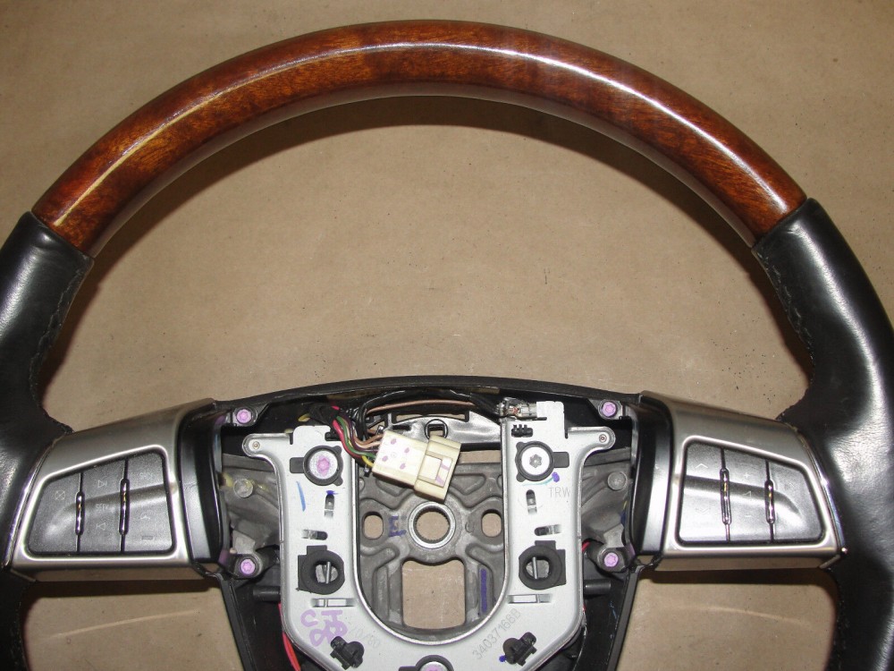 OEM 2008 2009 Cadillac STS EBONY CASHMERE HEATED LEATHER & WOODGRAIN STEERING WHEEL #25921226/34037168B Ebony/Black & Wood Grain - Image 4