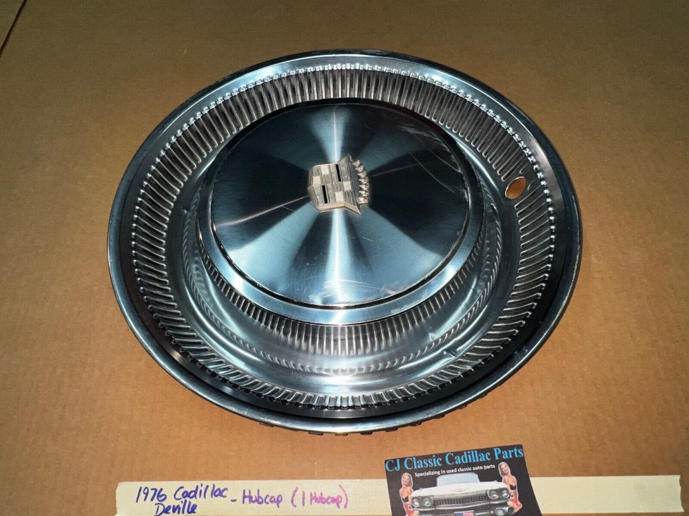 OEM 1974 1975 1976 Cadillac Deville Fleetwood 15" TURBINE HUBCAP WHEEL COVER W/CREST EMBLEM #001 (ONE) - Image 5